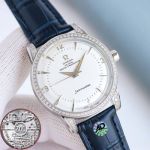 Omega Seamaster 8806 Movement 316L Steel Blue/Black Italian Cowhide Leather Strap Watch